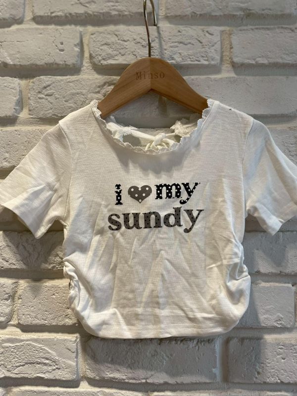 26073現貨夏款女童字母露背短版上衣尺寸80-120 