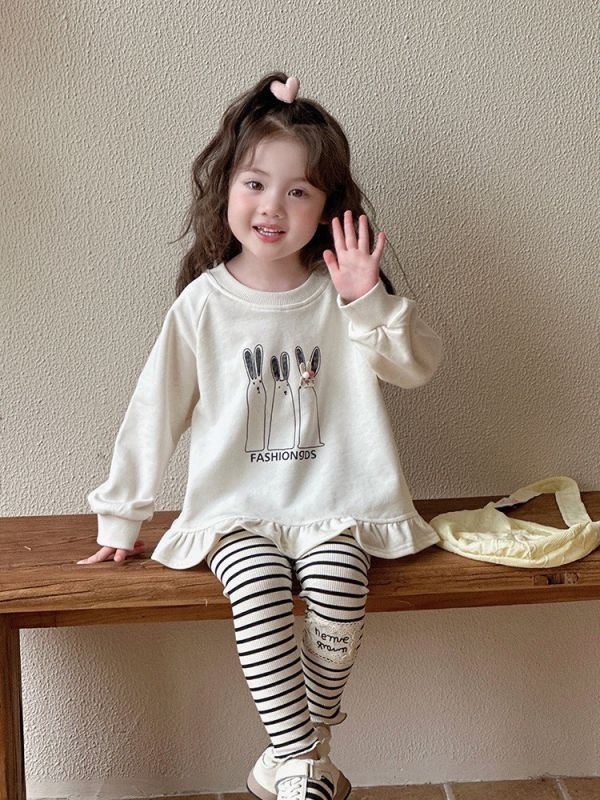 預購秋款女童兔兔上衣+ 褲子套裝尺寸80-130 