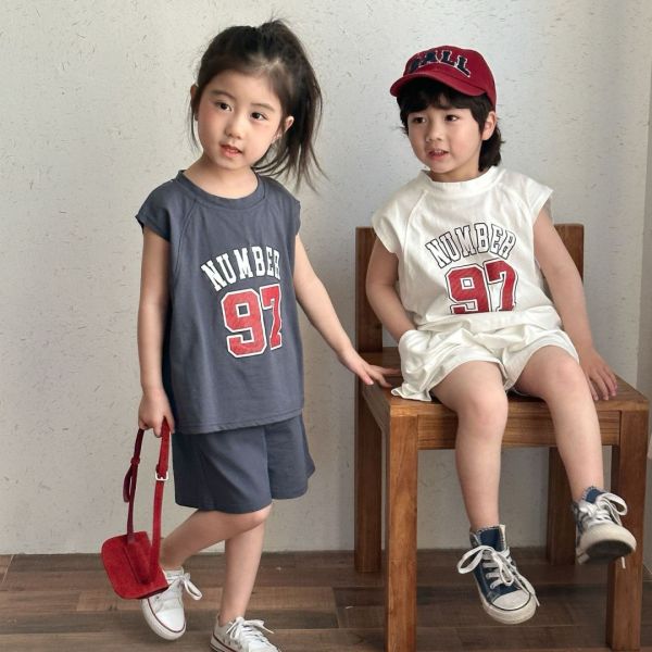 【預購】夏款-男女童字母休閒手足套裝 