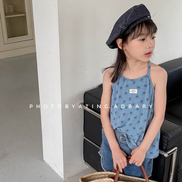 預購ins夏款女童韓版花花細肩無袖背心 