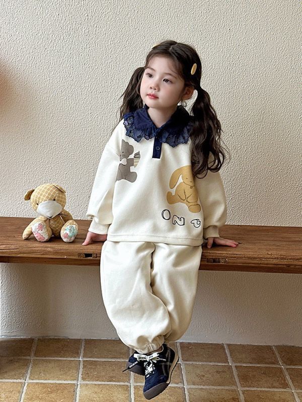 預購秋款女童熊熊蕾絲套裝尺寸80-130 