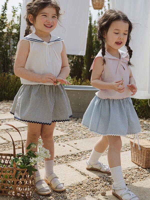 預購夏款韓國品牌女童格紋短褲 尺碼90-150 