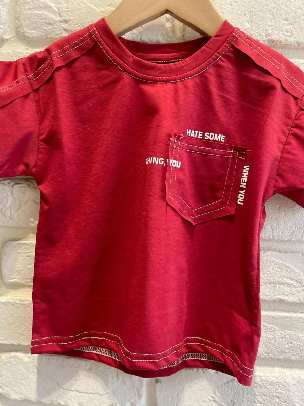 2697-1現貨夏款男童紅色帥酷車線上衣尺寸90-130 