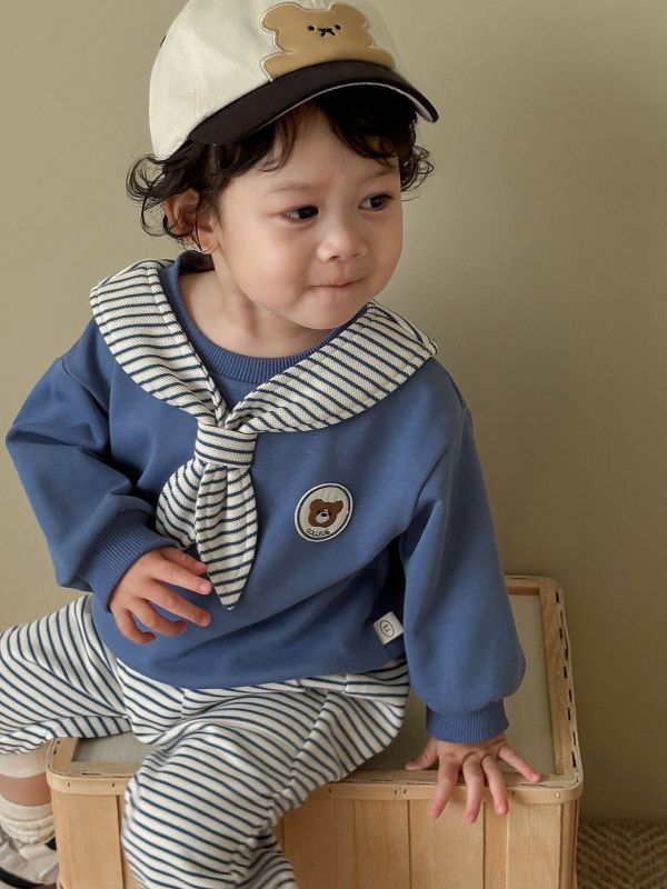 預購男女童條紋撞色套裝尺寸73-120 