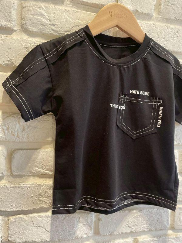 2697-2現貨夏款男童黑色帥酷車線上衣尺寸90-130 