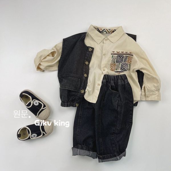 預購秋款男女童日式復古牛仔長褲尺寸80-130 