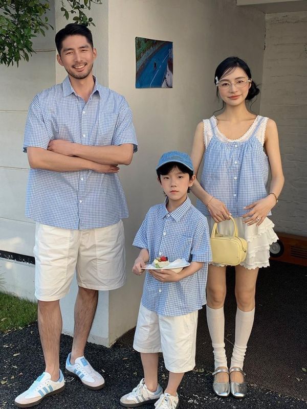 預購夏款格子襯衫母女海邊度假蕾絲短裙套裝親子裝『大人』 