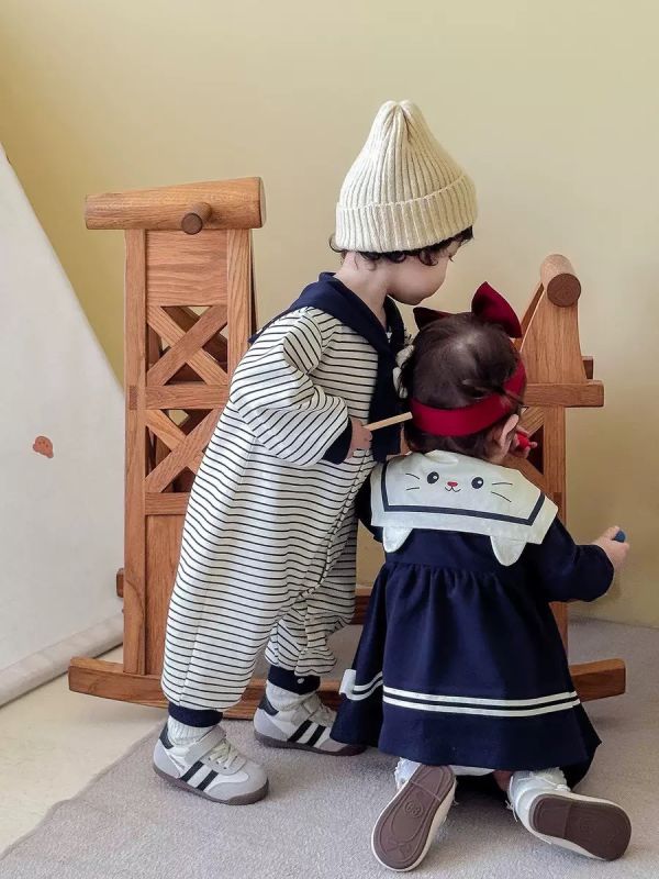 預購男女寶海軍領玩偶連身衣/洋裝手足款尺寸66-120 