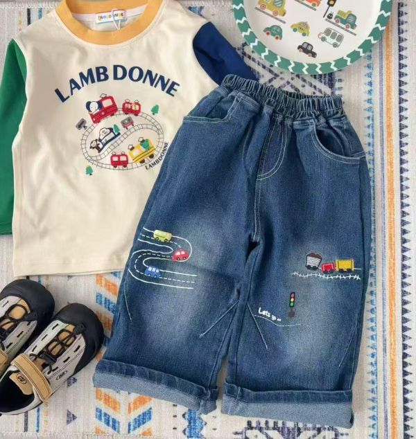 現貨日單男童車車牛仔長褲 