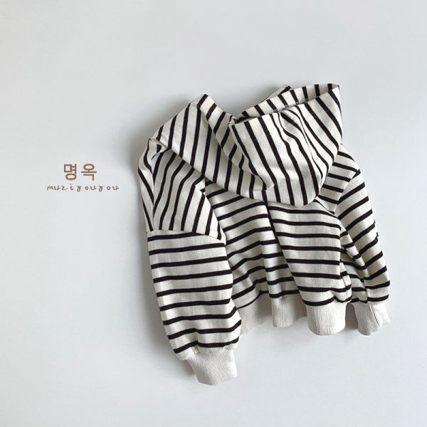 預購秋款日系男女童條紋連帽外套尺寸80-130 