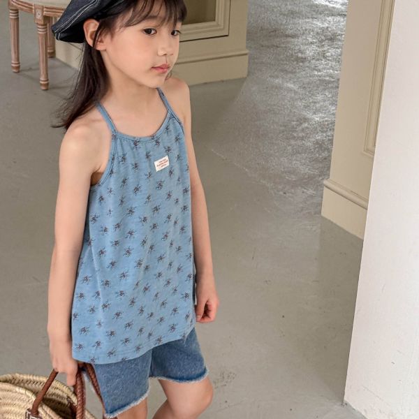 預購ins夏款女童韓版花花細肩無袖背心 