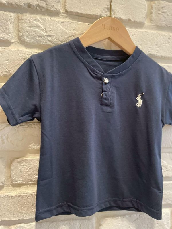 2637-1現貨夏款男童刺繡藍色小馬上衣尺寸90-130 