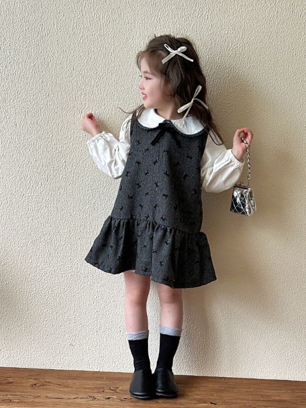 預購秋款女童甜美吊帶裙套裝尺寸80-130 