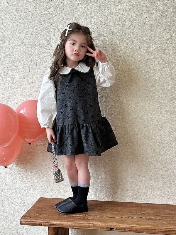 預購秋款女童甜美吊帶裙套裝尺寸80-130 