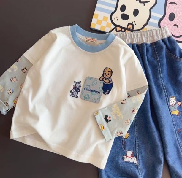 現貨日單男童原田假兩件上衣（棉） 尺寸90-130 