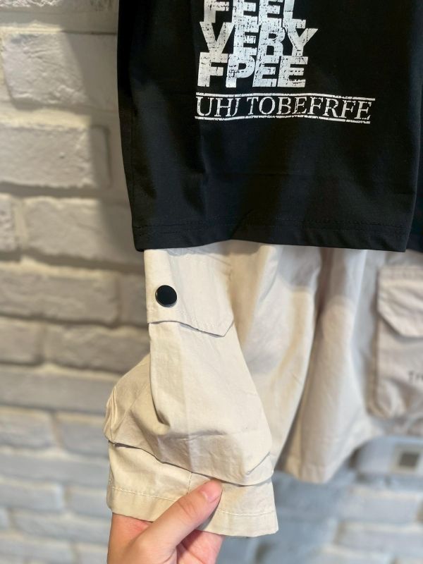 8097現貨夏款男童字母工裝套裝尺寸110-150 