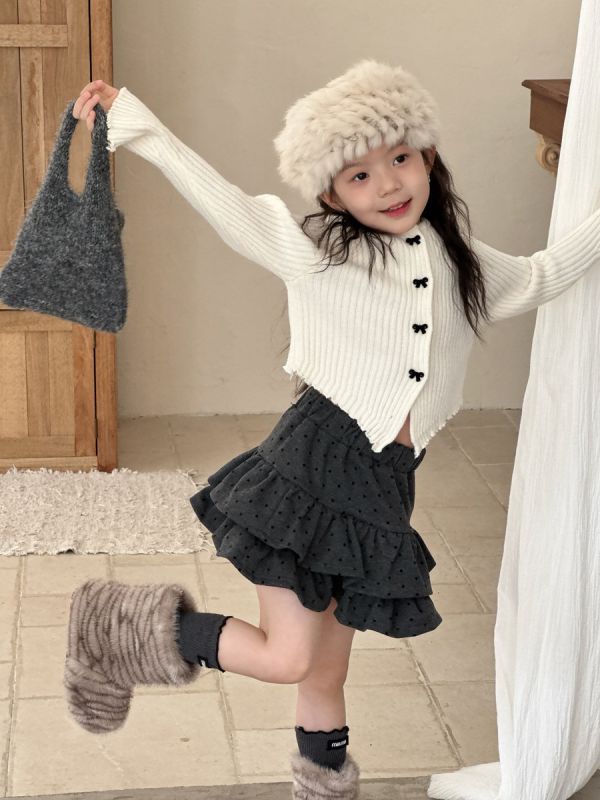 預購秋款女童韓版波點毛呢半身裙A字短褲裙 尺寸90-150 