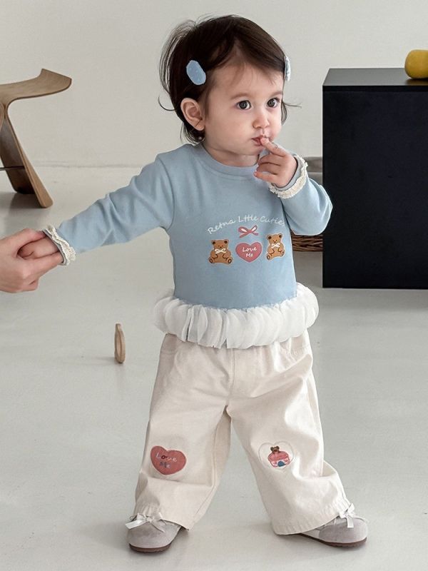 預購秋款女童熊熊愛心上衣尺寸73-120 