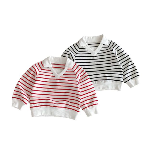 預購秋款男女童Polo立領條紋手足上衣尺寸80-130 