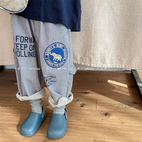 預購秋款男童條紋哈倫長褲尺寸80-130 