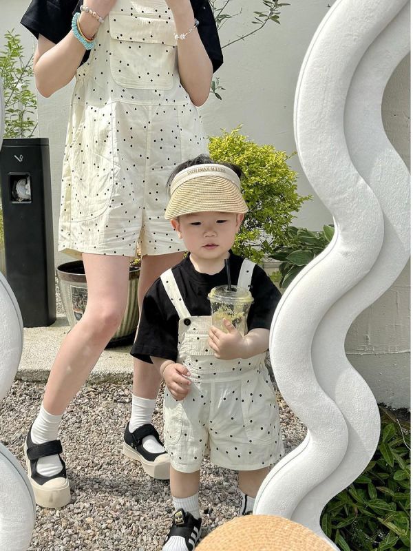 預購夏款點點母女吊帶褲親子裝 