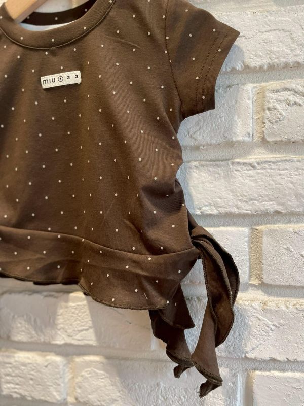 26055-現貨夏款女童簡約點點設計綁帶短版上衣尺寸80-120 