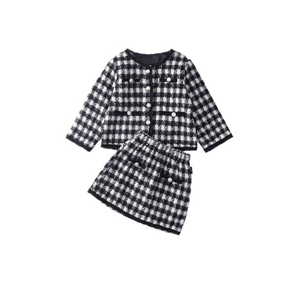 預購秋款女童格子小香風套裝兩件套尺寸90-140 