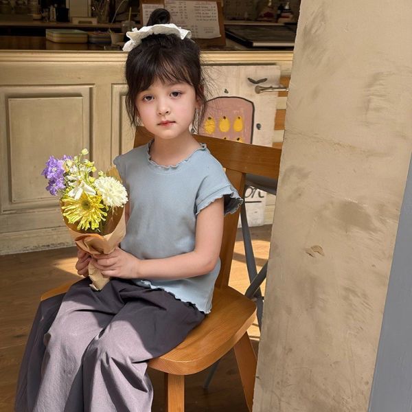 預購夏款女童甜美可愛百搭木耳花邊背心  尺寸90-150 
