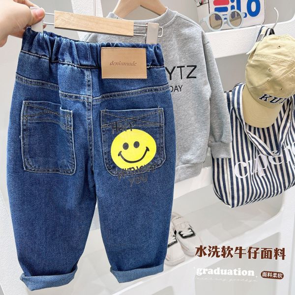 預購秋款男童微笑牛仔長褲尺寸110-150 