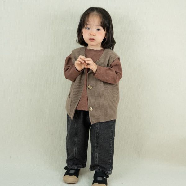 預購秋款男女童日式復古牛仔長褲尺寸80-130 