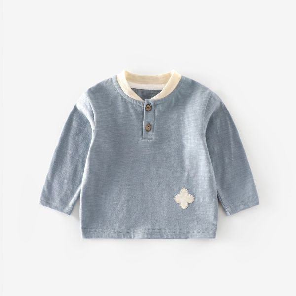 預購秋款男童撞色V領上衣尺寸73-120 