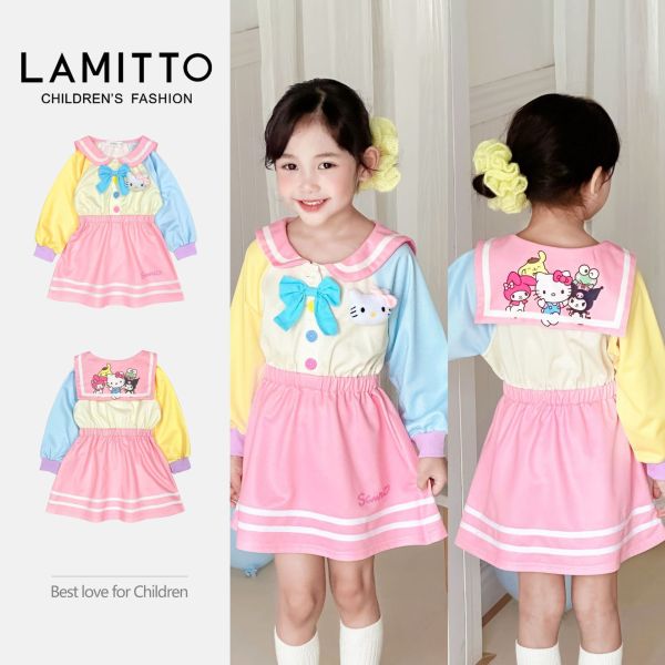 預購秋款女童拼色海軍領學院風洋裝尺寸100-150 