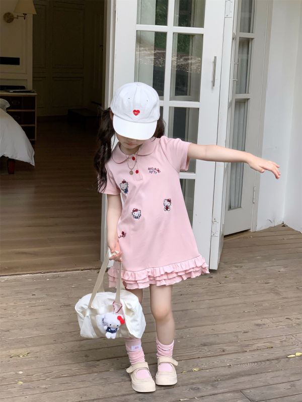 預購夏款女童刺繡KT蛋糕裙洋裝 