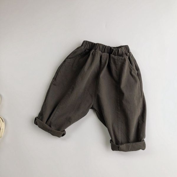 預購秋款男女童素色壓線梭織長褲尺寸80-130 