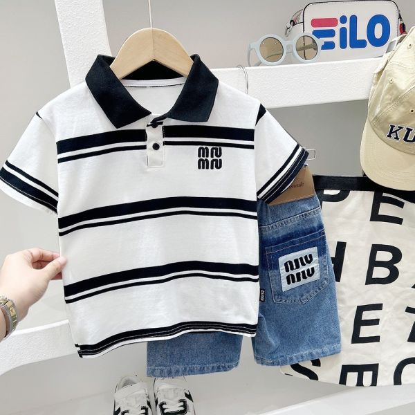 預購夏款男童字母polo上衣 