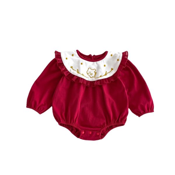 預購秋款女寶可愛花邊包屁衣尺寸66-90 