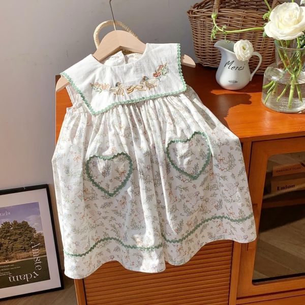 【預購】夏款-女童刺繡森林系翻領洋裝 