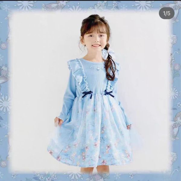 預購秋款女童日系愛莎公主花邊洋裝尺寸100-140 
