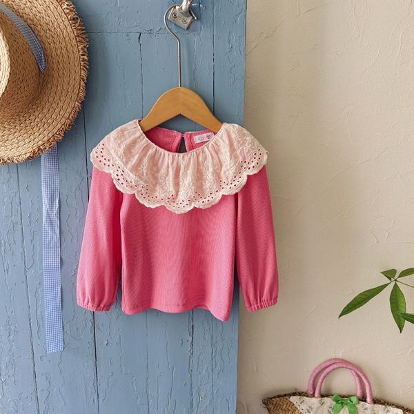 預購女童翻領花邊領百搭針織上衣尺寸90-140 