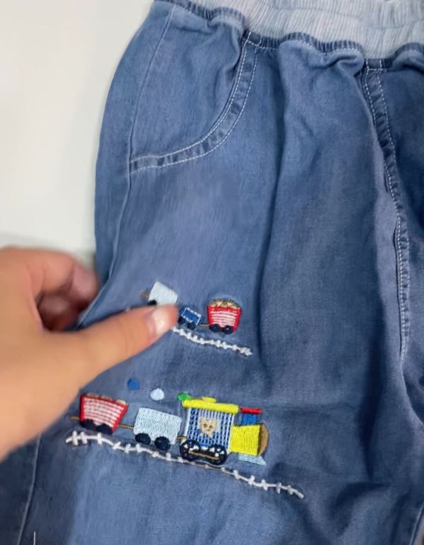 現貨男童日單車車刺繡天絲柔軟棉牛仔褲附實拍 
