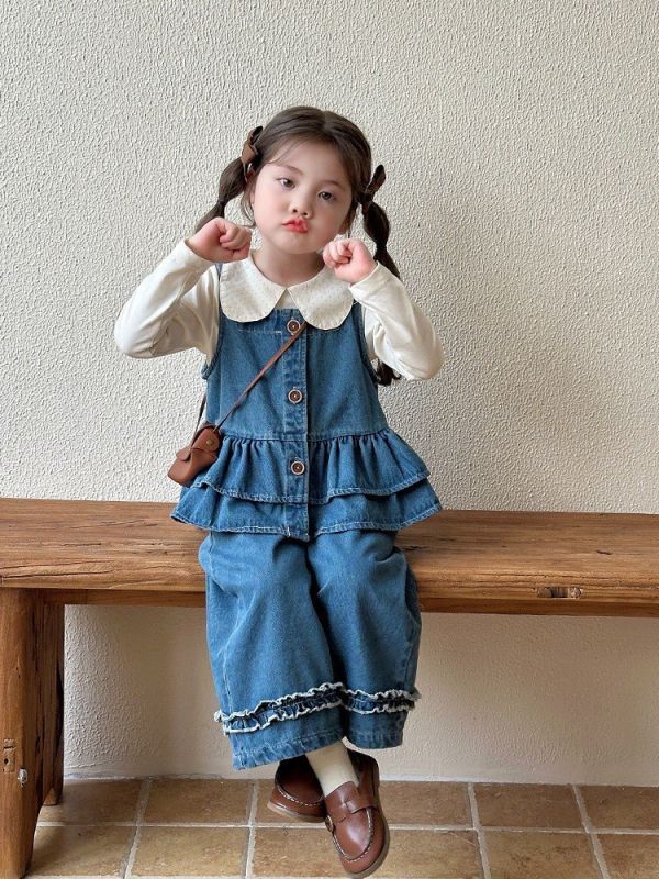 預購秋款女童牛仔時髦3件套裝尺寸80-130 