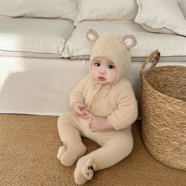 預購秋冬款男女寶毛絨絨耳朵連身衣尺寸66-90 