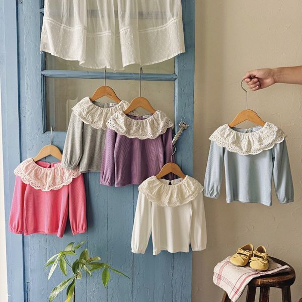 預購女童翻領花邊領百搭針織上衣尺寸90-140 