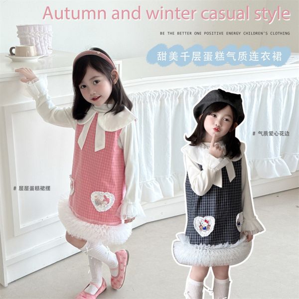 預購秋款女童甜美可愛時髦小香風連衣裙真兩件套 尺寸100-150 