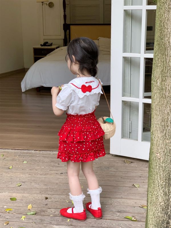 預購夏款女童KT點點蛋糕裙套裝 