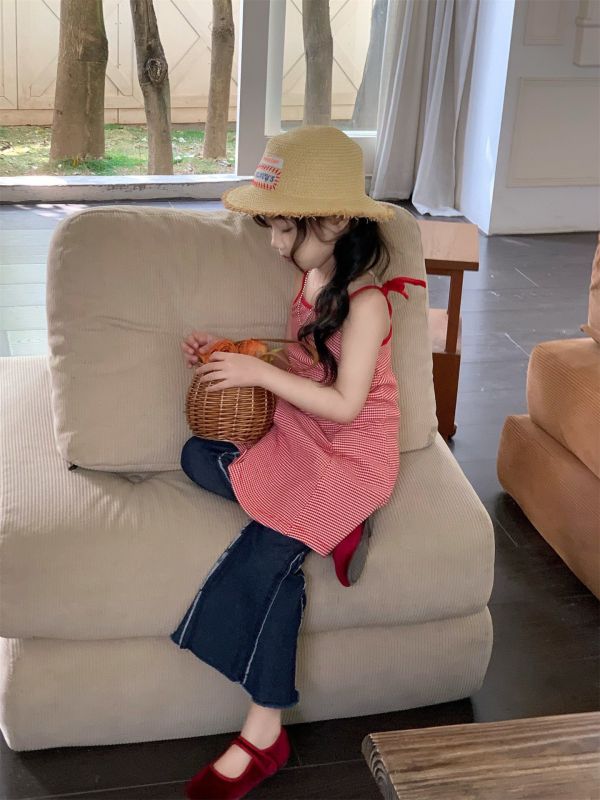 預購夏款女童細肩露背喇叭褲套裝 