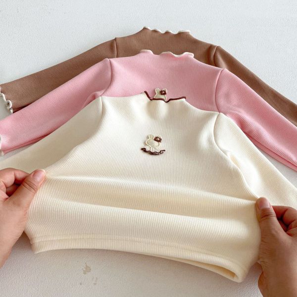 預購冬款女寶兔兔百搭加絨微高領上衣尺寸73-120 