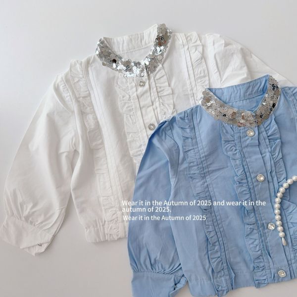 預購秋款女童法式復古風立領長袖襯衫尺寸90-150 