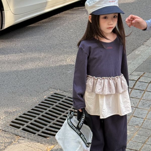 預購秋款女童花邊疊層上衣尺寸80-130 