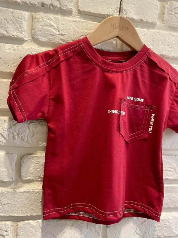 2697-1現貨夏款男童紅色帥酷車線上衣尺寸90-130 